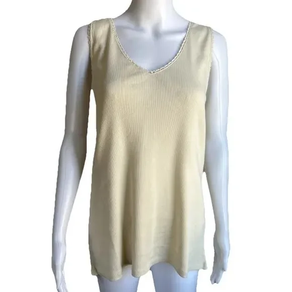 Sundance Ribbed Tank Womens XXL Cream V Neck Sleeveless Basic Layering EUC - Picture 1 of 10